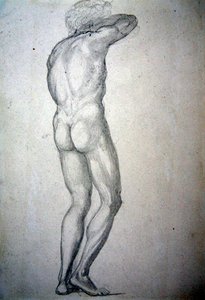Estudo de um nu de pé, c.1873 (lápis sobre papel) de Edward Coley Burne Jones
