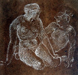 Estudo de dois nus femininos sentados (giz branco sobre papel) de Edward Coley Burne Jones