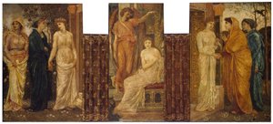 Cupido e Psique - Murais Verdes do Palácio - As Irmãs da Psique a visitam na Casa do Cupido, 1881 de Edward Burne Jones