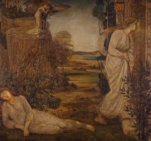 Cupido e Psique - Murais Verdes do Palácio - Zephyrus Psique na Montanha, 1881 de Edward Burne Jones