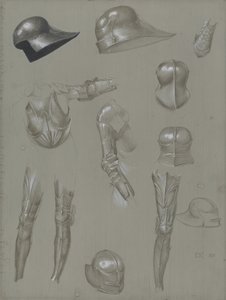 Estudos de uma armadura de 1875 (grafite, lavagem, wc e bodycolour no papel) de Edward Burne Jones