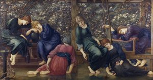 The Garden Court, da Briar Rose Series, c.1894 (óleo sobre tela) de Edward Burne Jones