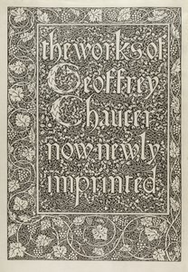 Página de título, das obras de Geoffrey Chaucer agora recentemente Imprint, gravado por William Morris (1834-96) 1896 de Edward Coley after Burne Jones