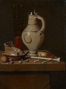 Natureza morta com utensílios para fumar e caneca de cerveja, 1664