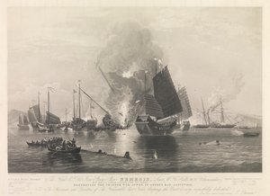 O navio a vapor de ferro Nemesis, da Hon. E.I. Co., ... com os barcos Sulphur, Calliope, Larne e Starling, destruindo os juncos de guerra chineses, na baía de Anson, a 7 de janeiro de 1841 (Chuenpee, perto de Cantão) de Edward Duncan