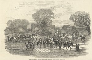 Os Cães de Caça da Rainha: The Meet, Aylesbury Vale, de &39;The Illustrated London News&39;, 5 de dezembro de 1846 de Edward Duncan