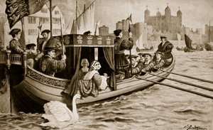 Catherine Howard é levada para a torre, ilustração de "Hutchinson