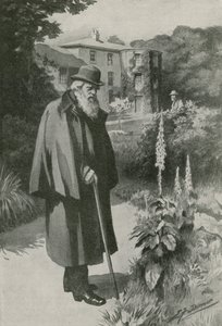 Charles Darwin no seu jardim em Down House (litografia)