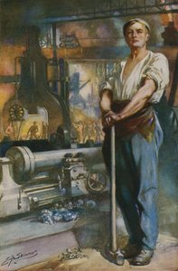 O homem forte da era da máquina (litografia a cores)