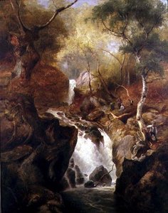 Cascata através de um bosque de Edward Henry Holder