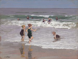 Crianças brincando no surf de Edward Henry Potthast