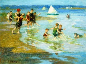 Crianças brincando na praia,