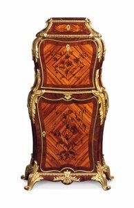 Petit secretaire a abattant, c.1860 (ormolu com pau-santo, túlipa e marchetaria de amaranto) de Edward Holmes Baldock