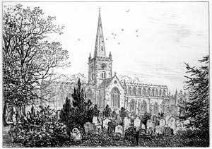 Igreja de Stratford como vista do norte, Stratford-upon-Avon, Warwickshire, 1885. de Edward Hull