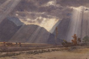 Paisagem perto de Ageles - Gazost aos pés dos Pirenéus de Edward John Poynter
