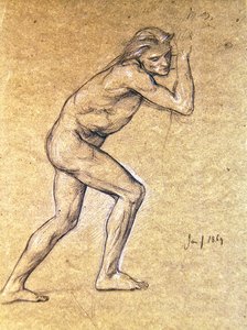 Estudo de um nu masculino para The Prodigals Return, 1869 (giz no papel)