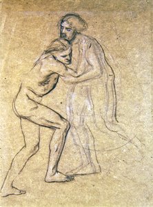 Estudo de dois homens nus abraçando para The Prodigals Return, 1869 (giz no papel) de Edward John Poynter