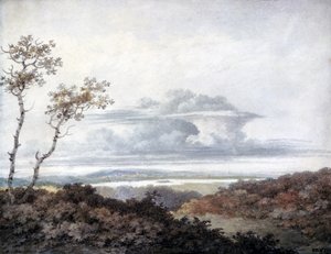 Paisagem rural com estudos de nuvens posteriores por Luke Howard (1772-1864) c.1808-11 (wc on paper)