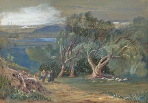 Uma vista distante de Corfu a partir de Viros de Edward Lear