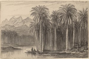 Figuras saindo em canoas de um palmeiral (Wady Feiran) de Edward Lear