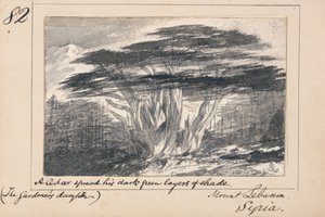 Ilustração do poema «A Filha do Jardineiro», de Tennyson: Monte Líbano, Síria — «Um cedro estendia as suas camadas de sombra verde-escura» de Edward Lear
