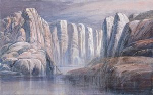 Passagem do rio, entre penhascos de rocha árida de Edward Lear
