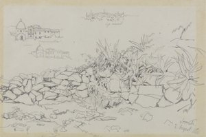 Sorrento, 2 de agosto de 1838 (grafite em papel de tecido cinza) de Edward Lear