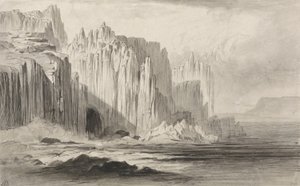 O Capo Sant&39;Angelo, Amalfi, c.1885 (caneta e tinta com lavagem sobre papel) de Edward Lear