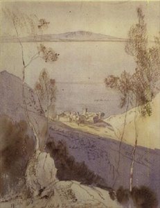 O Mosteiro de Esphigmenou (aguarela) de Edward Lear