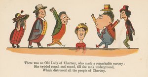 Houve uma senhora idosa de Chertsey, que fez uma notável reverência, de "A Book of Nonsense", publicada por Frederick Warne and Co., Londres, c.1875 de Edward Lear