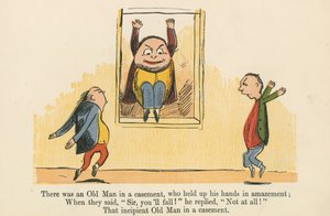 Havia um Velho em um caixilho, que ergueu as mãos, surpreso, de "Um livro sem sentido", publicado por Frederick Warne and Co., Londres, c.1875 de Edward Lear