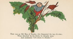 Havia um Velho de Dundee, que frequentava o topo de uma árvore, de "Um livro de tolices", publicado por Frederick Warne and Co., Londres, c.1875 de Edward Lear