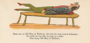 Havia um velho homem da Moldávia, que tinha o comportamento mais curioso, de "Um livro do absurdo", publicado por Frederick Warne and Co., Londres, c.1875 de Edward Lear