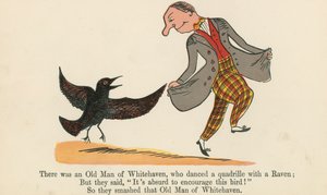 Havia um velho homem de Whitehaven, que dançou uma quadrilha com um corvo, de "Um livro de bobagens", publicado por Frederick Warne and Co., Londres, c.1875