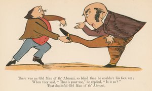 Havia um velho homem de Abruzzi, tão cego que não podia ver o pé, de "Um livro de bobagens", publicado por Frederick Warne and Co., Londres, c.1875 de Edward Lear