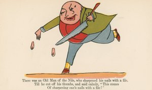 Havia um Velho do Nilo, que afiava as unhas com um arquivo, de "Um livro de tolices", publicado por Frederick Warne and Co., Londres, c.1875 de Edward Lear