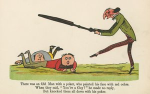 Havia um Velho com um pôquer, que pintou seu rosto com ocre vermelho, de "Um livro de bobagens", publicado por Frederick Warne and Co., Londres, c.1875 de Edward Lear