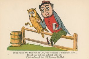 Havia um homem velho com uma coruja, que continuou a incomodar e uivar, de "Um livro de bobagens", publicado por Frederick Warne and Co., Londres, c.1875