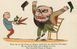 Havia um Velho de Bangor, cujo rosto estava distorcido de raiva, de "Um Livro de Tolices", publicado por Frederick Warne and Co., Londres, c.1875 de Edward Lear