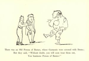 Havia uma pessoa idosa de Barnes, cujos vestuários foram cobertos com Darns de Edward Lear