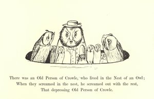 Havia uma pessoa velha de Crowle, que vivia no ninho de uma coruja de Edward Lear