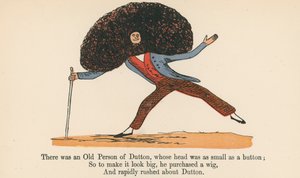 Havia um Velho Pessoa de Dutton, cuja cabeça era tão pequena quanto um botão, de "Um Livro de Tolices", publicado por Frederick Warne and Co., Londres, c.1875