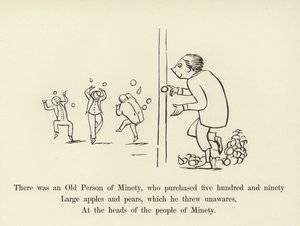 Havia uma pessoa idosa de Minety, que comprou quinhentos e noventa grandes maçãs e pêras de Edward Lear