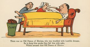 Havia um Velho de Rheims, que estava perturbado com sonhos horríveis, de "Um livro de bobagens", publicado por Frederick Warne and Co., Londres, c.1875 de Edward Lear