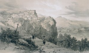Visões em Roma e seus arredores: Rocca Young e à distância as Cidades de Licença e Civitella di Licenza de Edward Lear