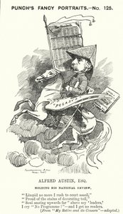 Soco cartoon: Alfred Austin, poeta e editor inglês da National Review (gravura) de Edward Linley (after) Sambourne