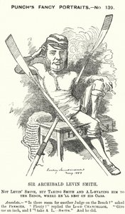 Soco cartoon: Archibald Levin Smith, juiz inglês e remador que competiu na Corrida de Barcos da Universidade e na Regata Real de Henley (gravura) de Edward Linley (after) Sambourne