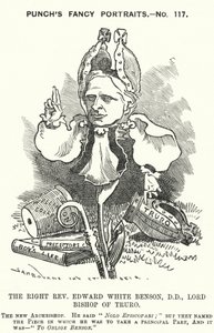 Soco cartoon: Edward White Benson, bispo inglês (gravura) de Edward Linley (after) Sambourne