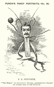 Soco cartoon: Fred Spofforth, jogador de cricket australiano (gravação) de Edward Linley (after) Sambourne