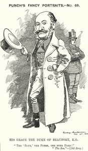 Soco cartoon: Henry Charles Fitzroy Somerset, 8º Duque de Beaufort, soldado inglês e político conservador (gravura) de Edward Linley (after) Sambourne